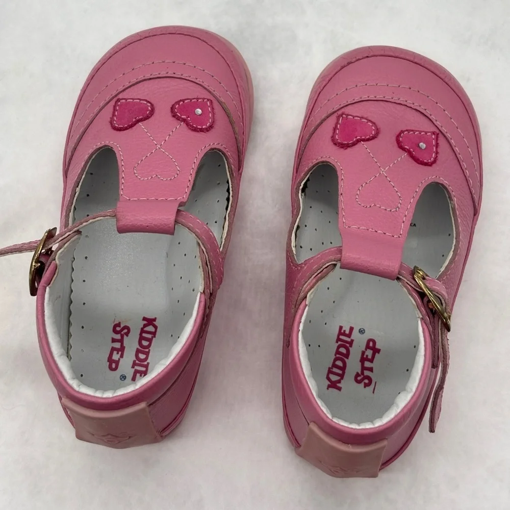 Genuine Leather Pink Baby Walker Shoes with Heart Design size 22 EU 6 US